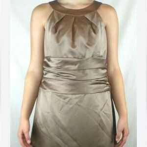 David’s Bridal Dress 10 Champagne Satin Halter Ruched Bust Wedding Guest Formal